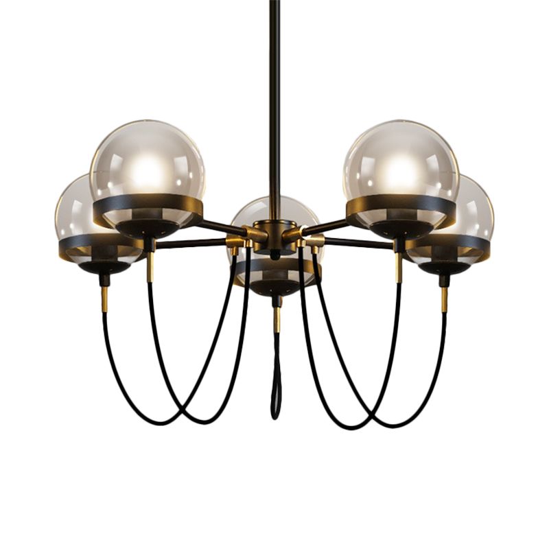Global en verre transparent pendant lustre moderniste multiclaval kit de lumière suspendue noir / or avec nuance de balle en verre fumée intérieure