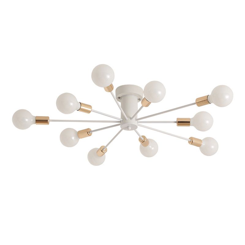 Industrial Vintage Sputnik Ceiling Light Wrought Iron Bare Bulb Semi Flush Mount for Living Room