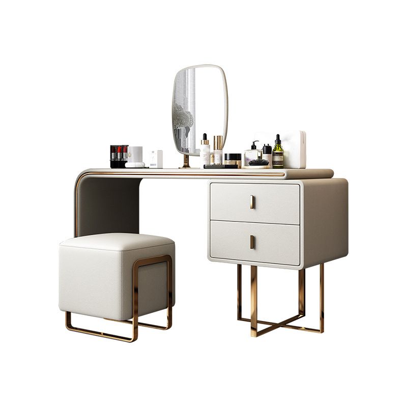 Glam Vanity Table and Stool Set 2-Drawer Faux Leather Vanity Dressing Table
