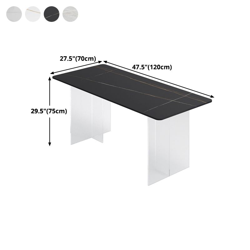 Mesa de comedor de piedra sinterizada Rectángulo de comedor moderno con base acrílica