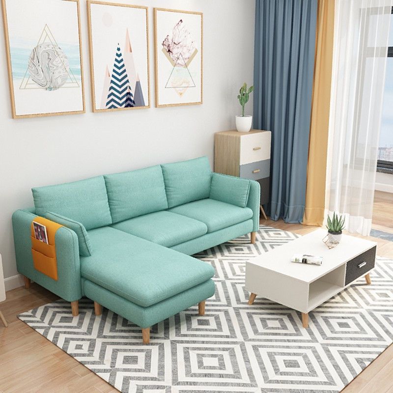 Scandinavian Velvet Removable Cushions Square Arm Sofa Slipcovered Sectional