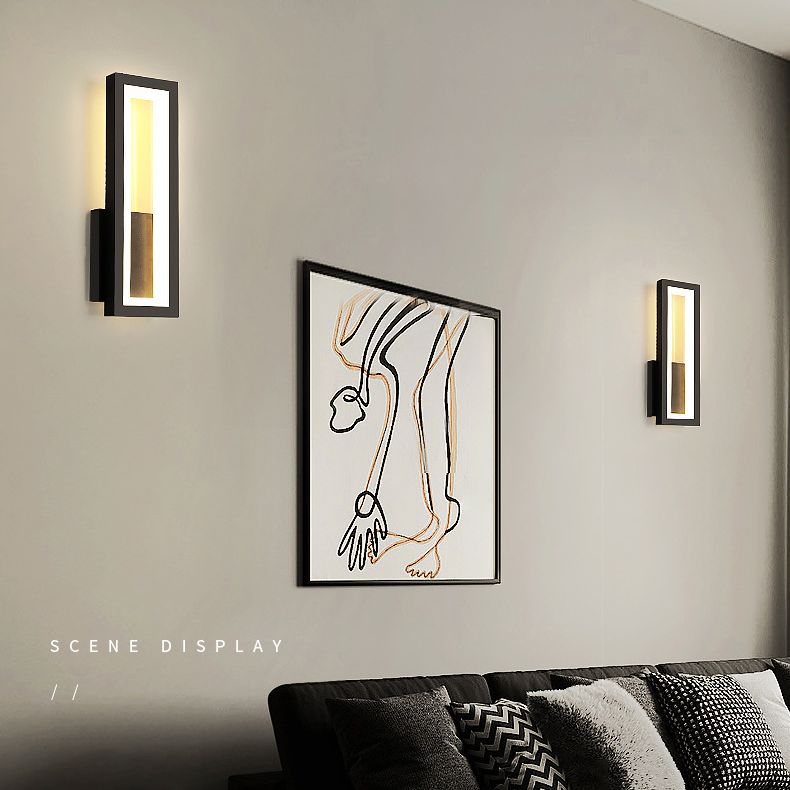 Lámpara de pared negra simple y moderna de vidrio rectangular simple