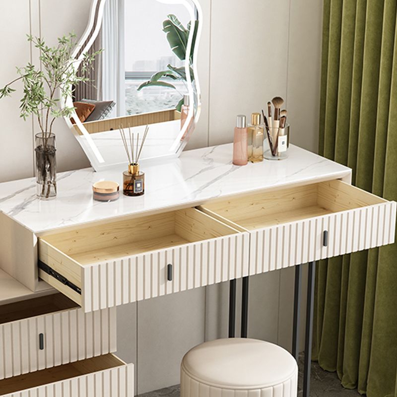 Contemporary Stone White Vanity Desk 5-Drawers Vanity Dressing Table
