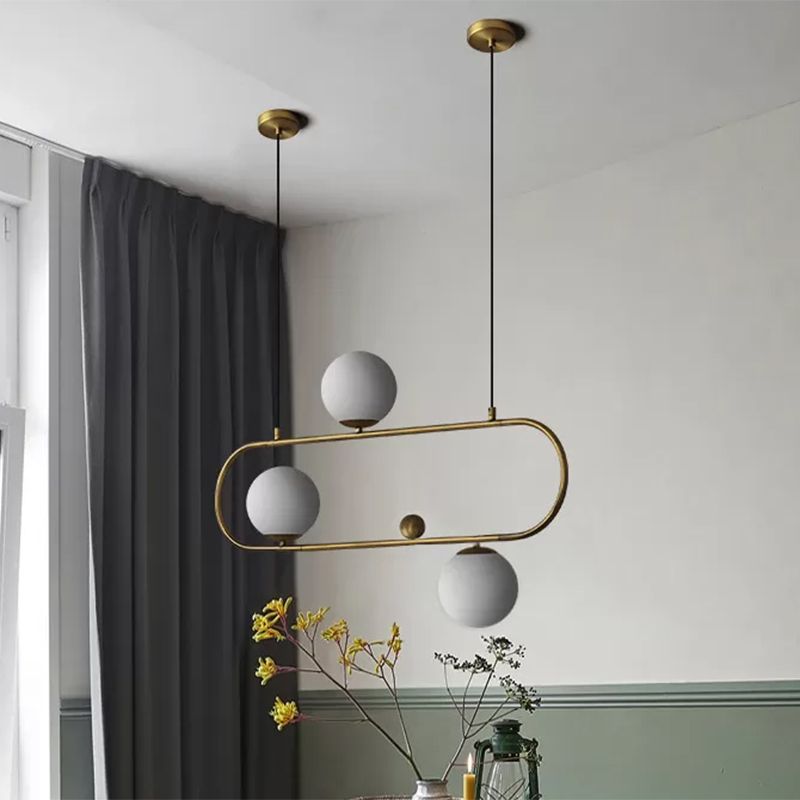 Lampadario Oblong Dining Room Affermazione Opal Glass 3/4 Luci dopo la luce dell'isola moderna in nero/oro