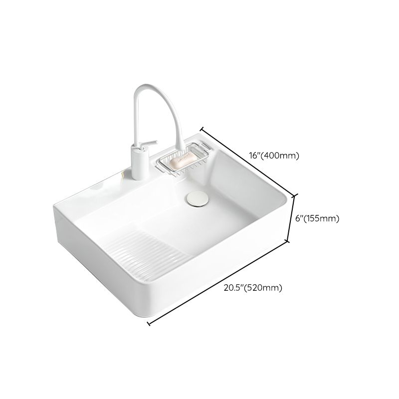 Modern Bathroom Sink Rectangular Porcelain Vessel Sink with Pop-Up Drain