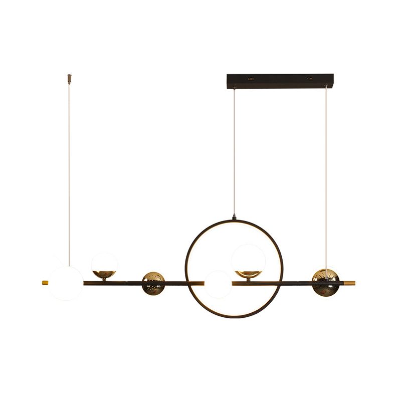 Acrylic Sphere LED Pendant Light Modern Black Hanging Island Light with Halo Ring for Restaurant