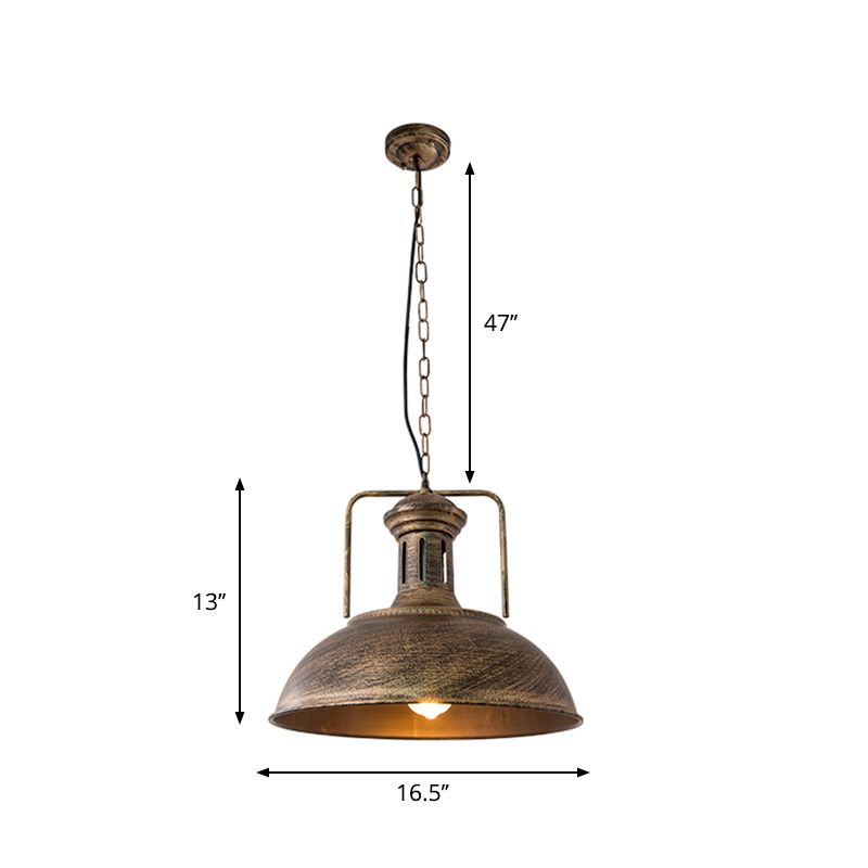 12.5"/16.5" W Metal Bowl Ceiling Lamp Factory Style 1 Bulb Restaurant Hanging Pendant Light in Rust/Bronze