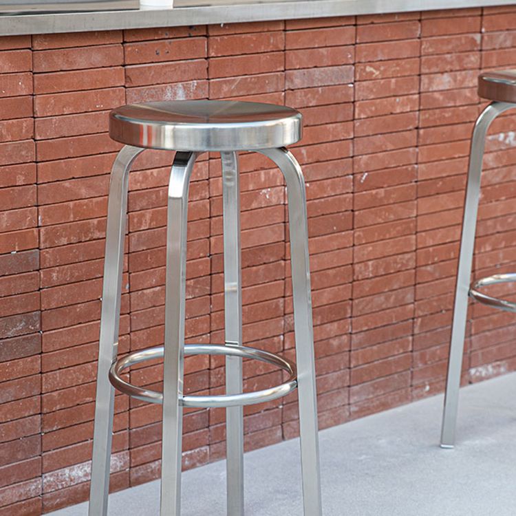 Silver Glossy Brushed Barstool Stainless Steel Outdoor Bar Stool with Round Seat 1 Piece