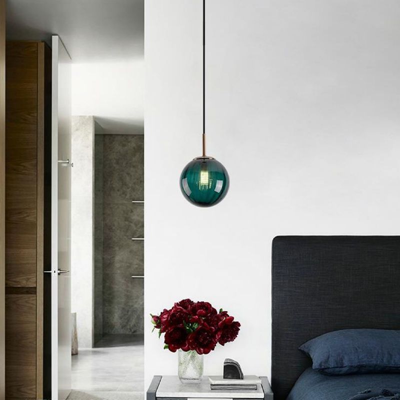 Spherical Shape Hanging Lighting Modern Style Glass 1 Light Hanging Lamp for Bedroom