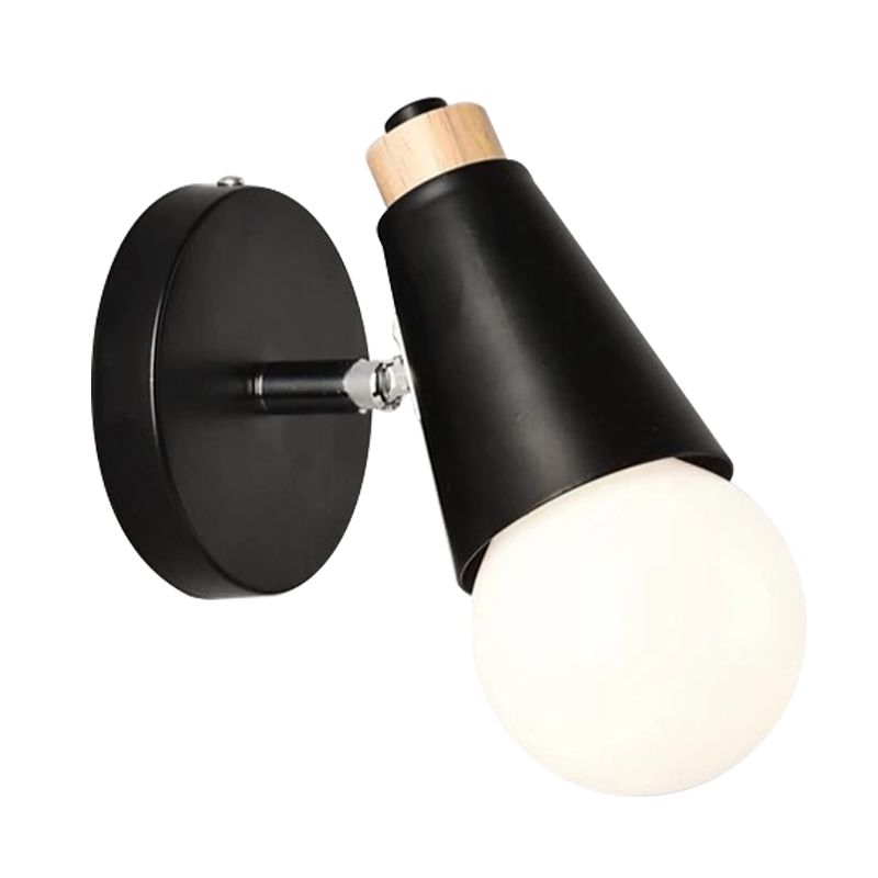 Nordic Sweet Cone Wall Light Rotatable 1 Light Wall Sconce with Metal/Wood Backplate for Child Bedroom