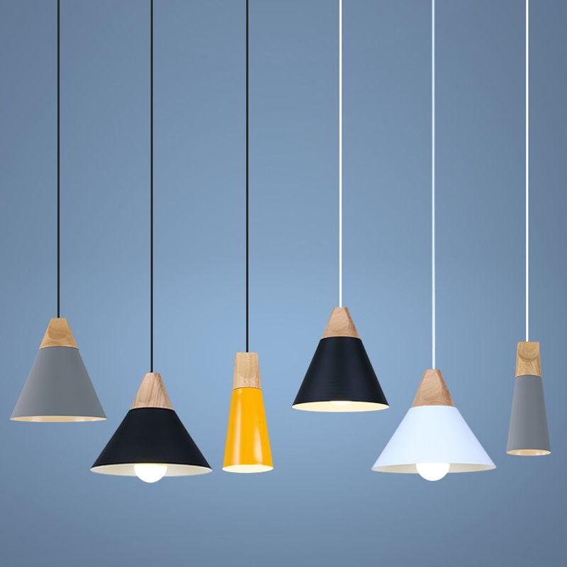 Polished Aluminum Macaroon Style Hanging Lamp 1-light Wooden Simplicity Lighting Fixture with 47" Adjustable Suspension Wire