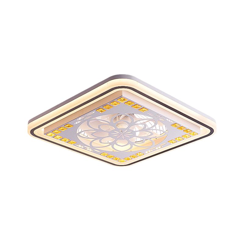 7 Blades LED Square Semi Flush Light Moderne weiße Kristallblöcke Anhängerlüfter, 21,5 "breit