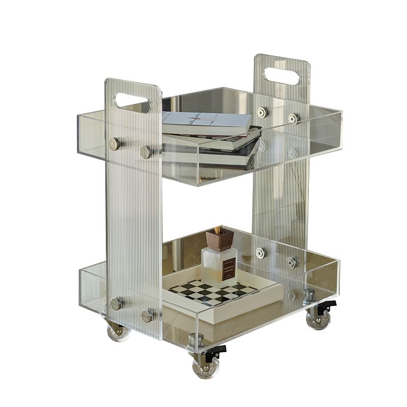 Modern Plastic Rectangular End Table Double Tier Corner Table with Storage