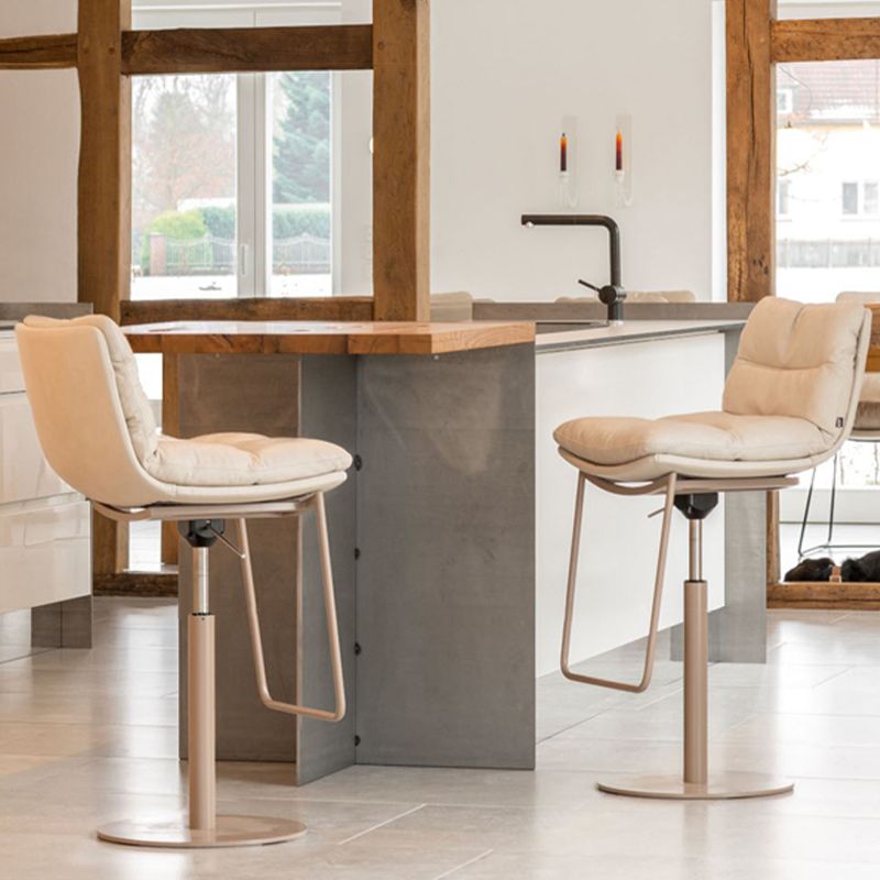 Contemporary Style Armless Barstool Leather Adjustable Height Bar Stool