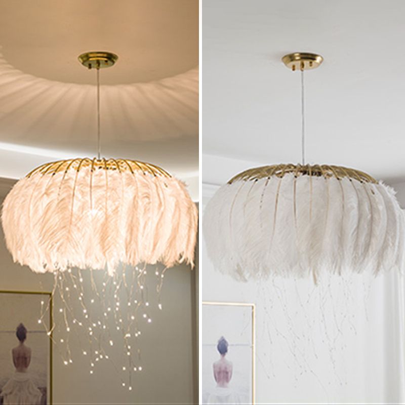 Koepelvormige hanglamp armatuur Noordse stijl veren slaapkamer kroonluchter hanglampje