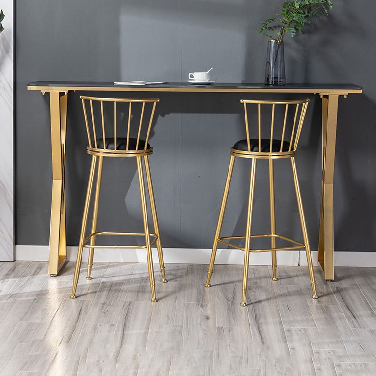 Glam Rectangle Pub Table Sintered Stone Bar Height Cocktail Table with Double Pedestal