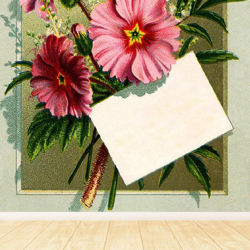 Stain-Proof Flower Print Mural Non-Woven Texture Modern Wall Decor for Guest Room