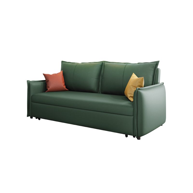 Contemporary Futon Sofa Bed Metal Green with Storage Pillow Back Square Arms