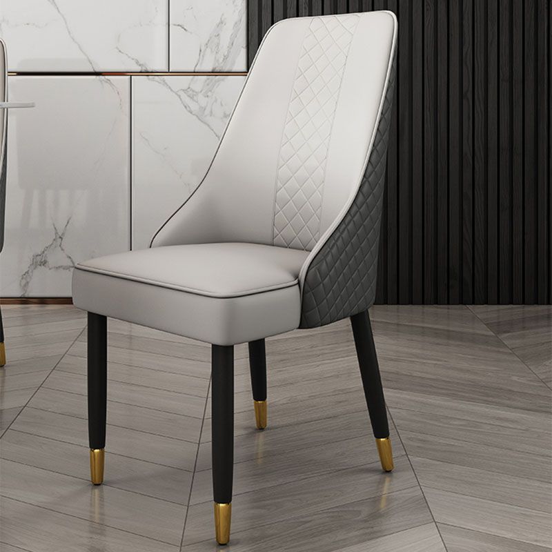 Scandinavian Style Leather Dining Chairs for Kitchen Armless Solid Back Chair