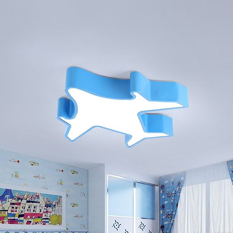 Aeroplane Nursery Room Flush Light Fixture Acrylic LED Children Flushmount Ceiling Lamp in White/Red/Yellow