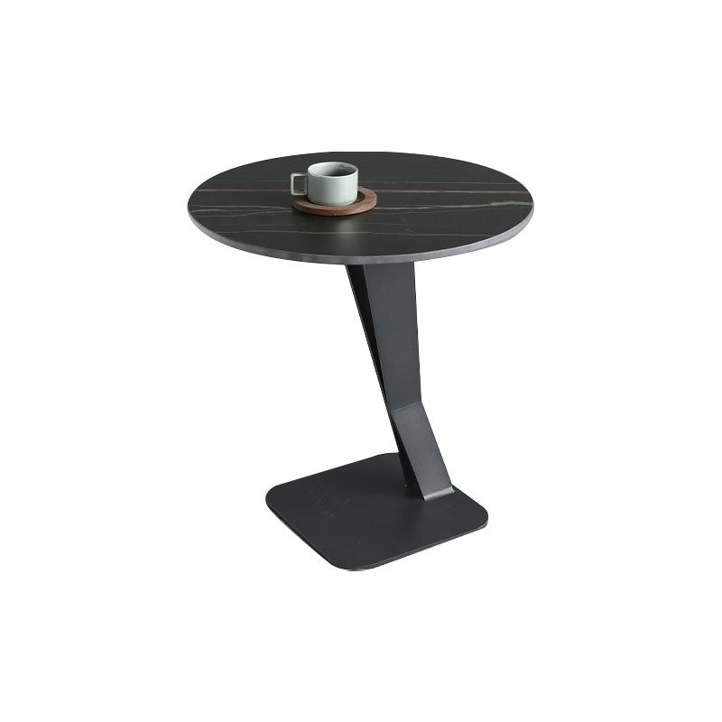 Pedestal Stone Coffee Table Round Single Cocktail Table in Black/White
