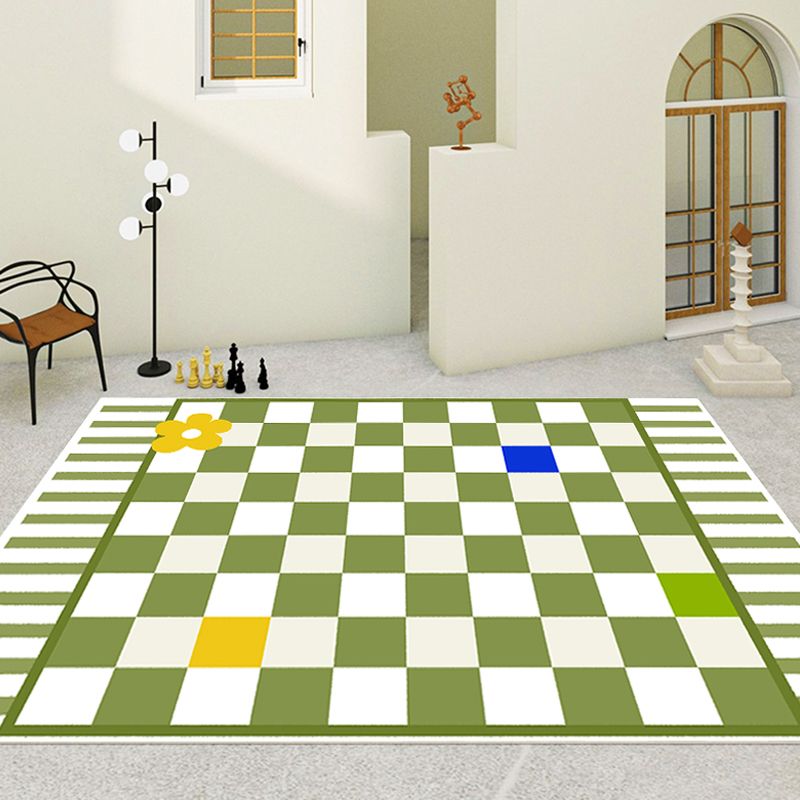 Contemporary Checkered Print Rug Polyester Area Carpet Stain Resistant Indoor Rug for Living Room