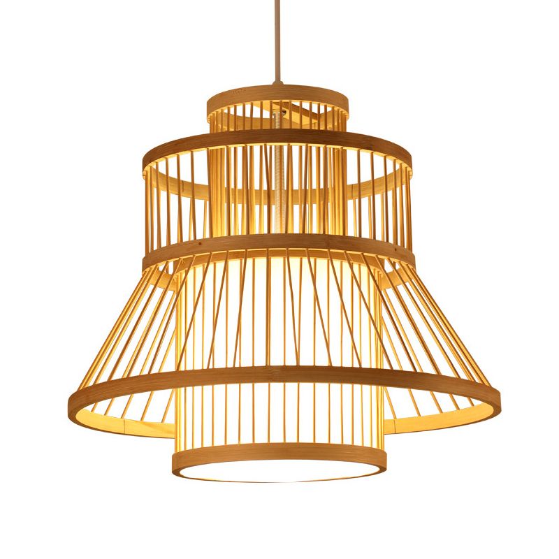 Wood Flared Pendant Light Fixture Nordic 1-Light Bamboo Suspension Light for Diner