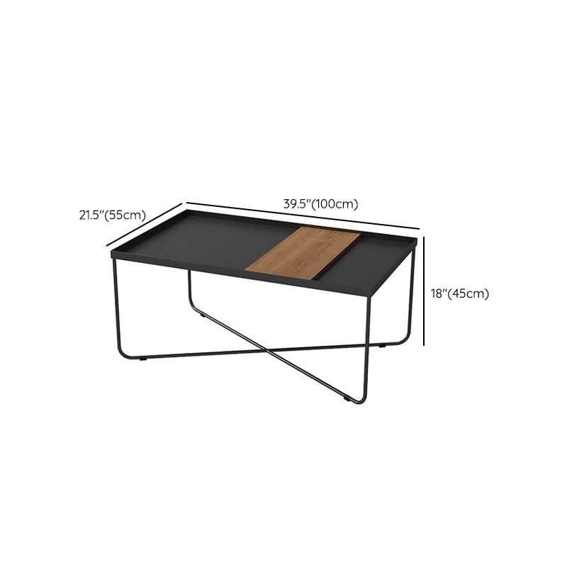 Cross Legs Coffee Table Black Iron Coffee Cocktail Table with Tray Top