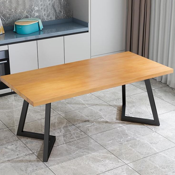 Metal Industrial Rectangle Table Pine Solid Wood Top Table with Sled Base