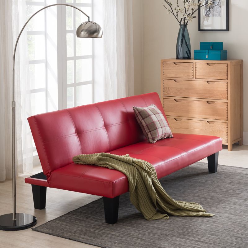 Biscuit Back Faux Leather Loveseat with Wear-resisting and Foldable for Living Room