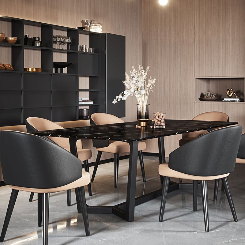 Industrial Sintered Stone Table for Restaurant Rectangle Black Table with Trestle Base