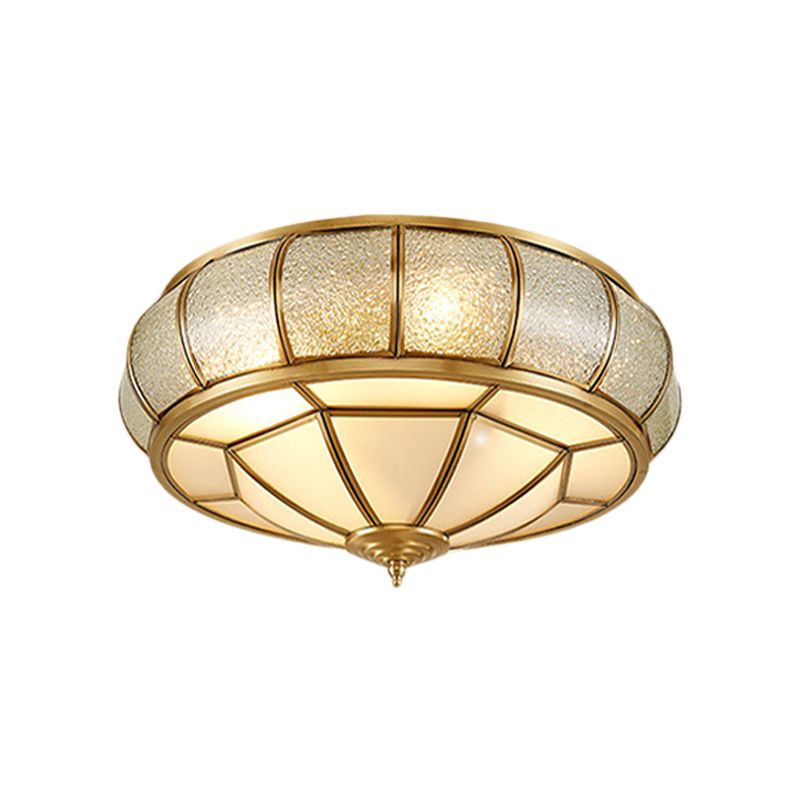 Plafonnier festonné/bol/fleur en verre dépoli, plafonnier vintage à 3 lumières pour chambre à coucher en laiton