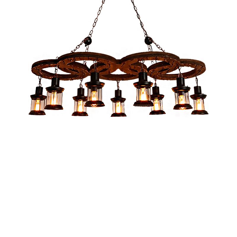 Lanterne en verre transparent lustre lustre côtier multi-léger éclairage pendentif salon en noir avec étagère en bois