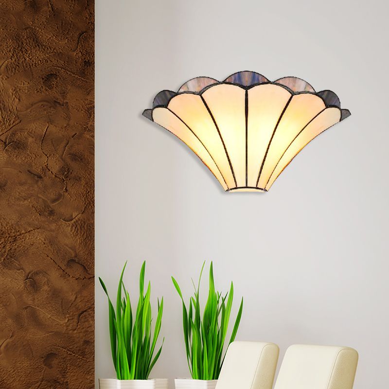 Scalloped Wall Lamp Traditional 2 Lights Stained Glass Wall Sconce Light with Flared Shade