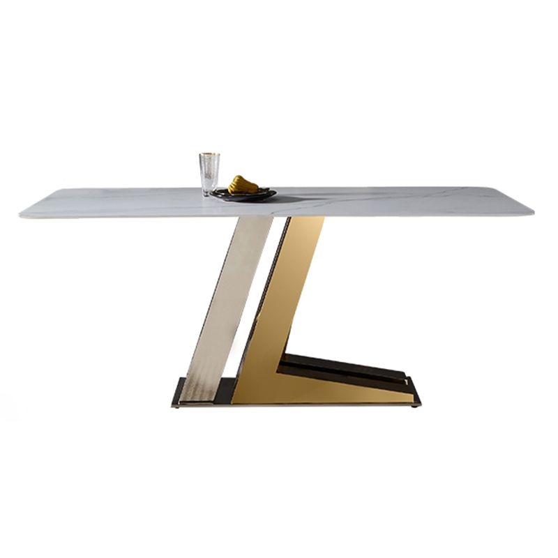 Glam Rectangle Dinette Set 1/4/5/7 Pieces Dining Table Set with White Sintered Stone Top