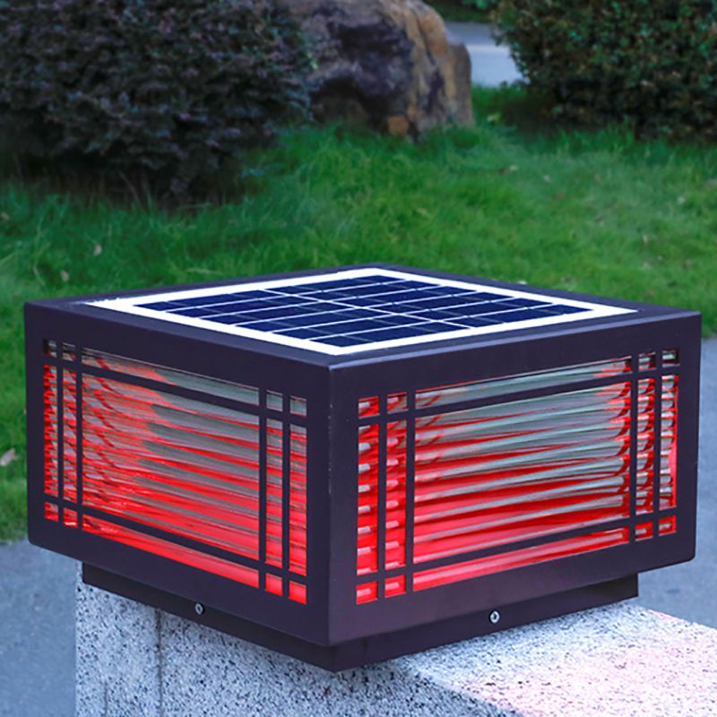 Rectangle Shape Metal Outdoor Light Modern Style 1 Light Solar Pillar Lights in Brown