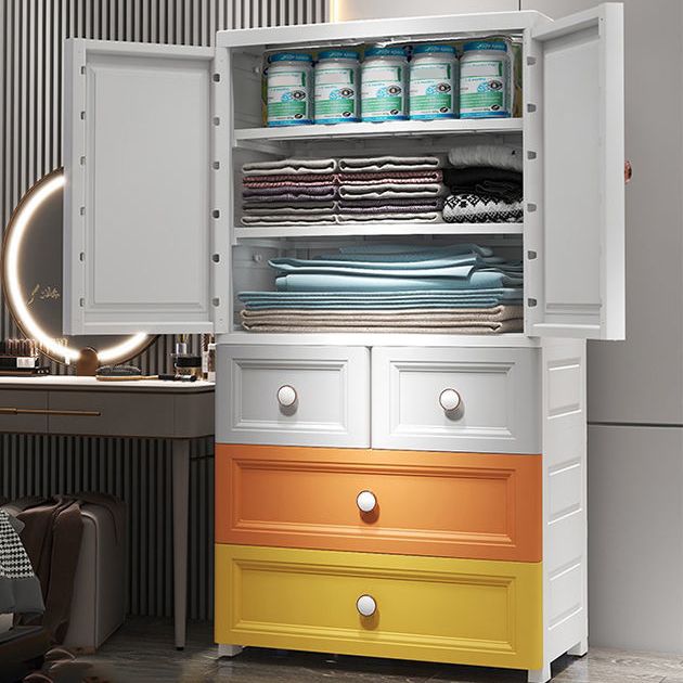 Hinged Wardrobe Cabinet with Garment Rod Modern Plastic Wardrobe Armoire