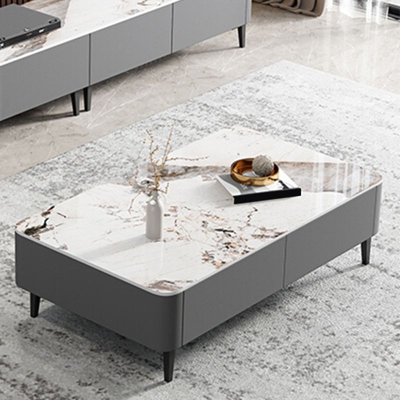 4 Legs Coffee Cocktail Table with Storage Drawers Rectangle Slate Top