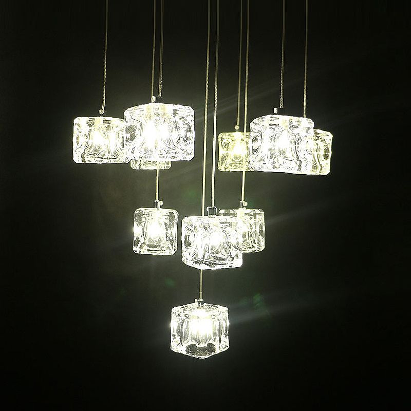 Cube Shape Crystal Pendant Light Contemporain multiple suspendu pour les escaliers