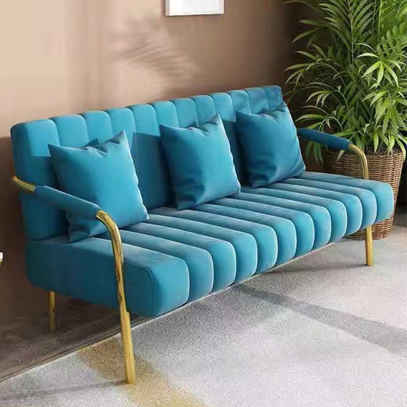 3-seater Velvet Sofa with 3 Pillows Square Arm for Living Room