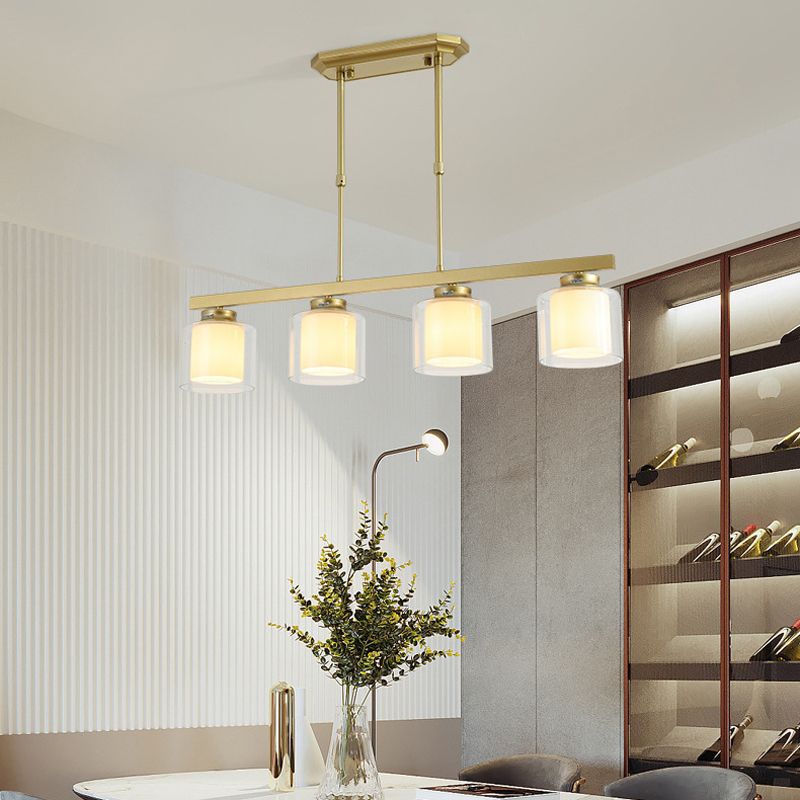 Glass Cylinder Island Pendant Lighting Modern Multiple-Light Island Light Fixtures