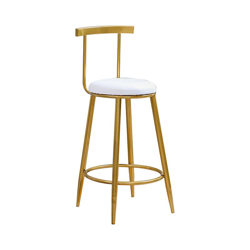 Glam Round Counter Bar Stool White Leather Bar Stool with Footrest in Gold