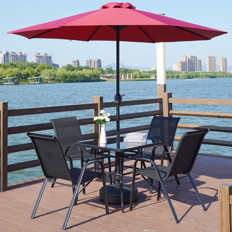 Metal and Glass Patio Table Industrial Style Outdoor Patio Dining Table