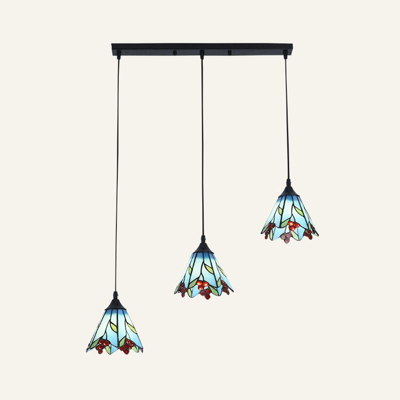 Tiffany-Style Bell Multi Ceiling Lamp 3 Bulbs Handcrafted Glass Suspension Light Fixture
