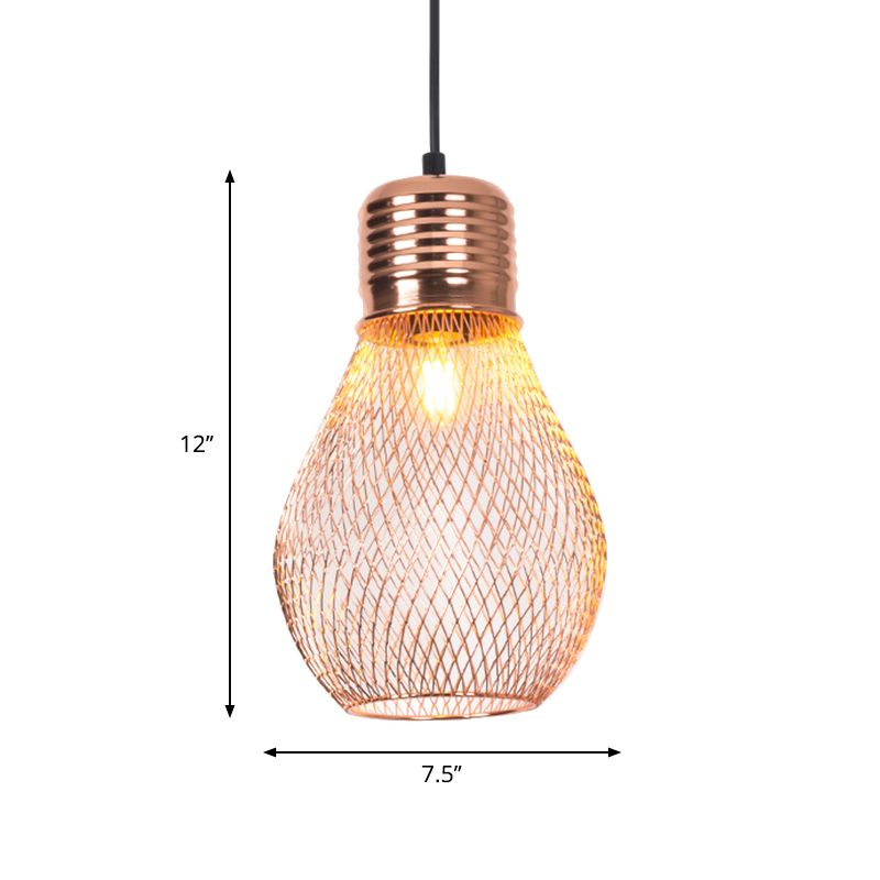 Vintage Bulb Cage Suspension Light 1 Light Iron Pendant Lighting Fixture in Rose Gold for Restaurant