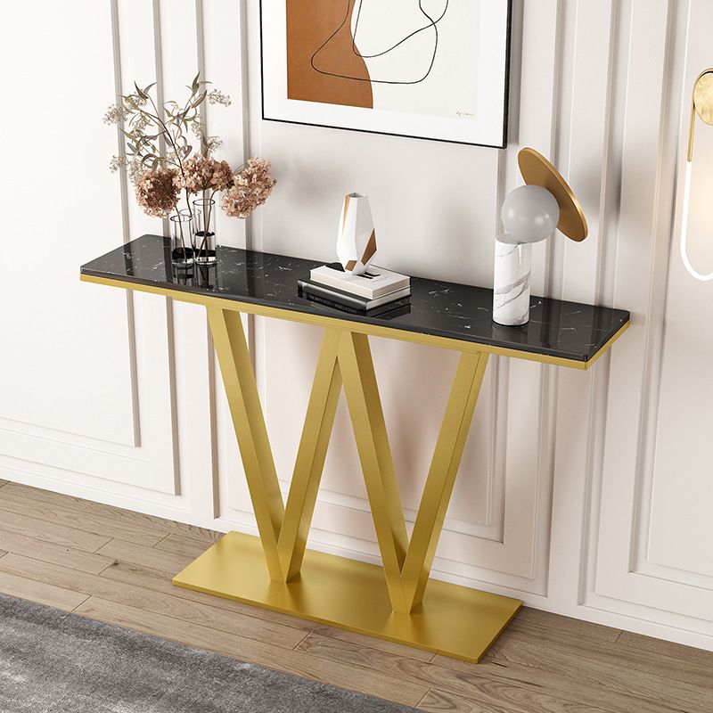 Contemporary Iron Console Sofa Table Rectangle Marble Console Accent Table for Hall