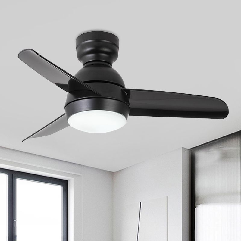 LED Round Pendant Fan Lighting Modern White/Black/Pink Finish Acrylic 3 Blades Semi Flush Mount Lamp with Wall/Remote Control, 33.5" Wide