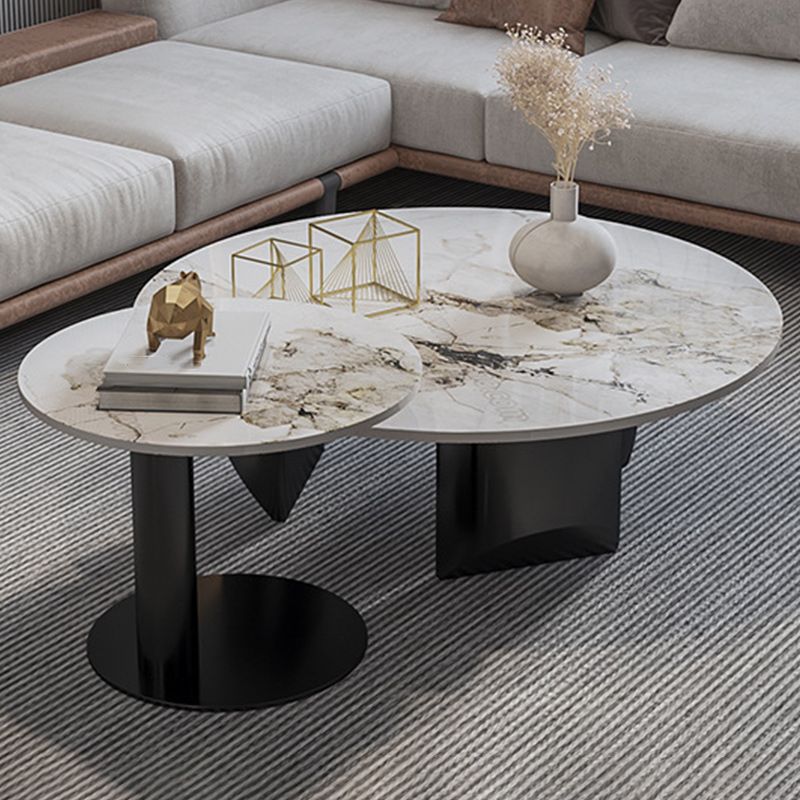 Contemporary Round Coffee or End Table Iron and Stone Coffee Table in Black and White