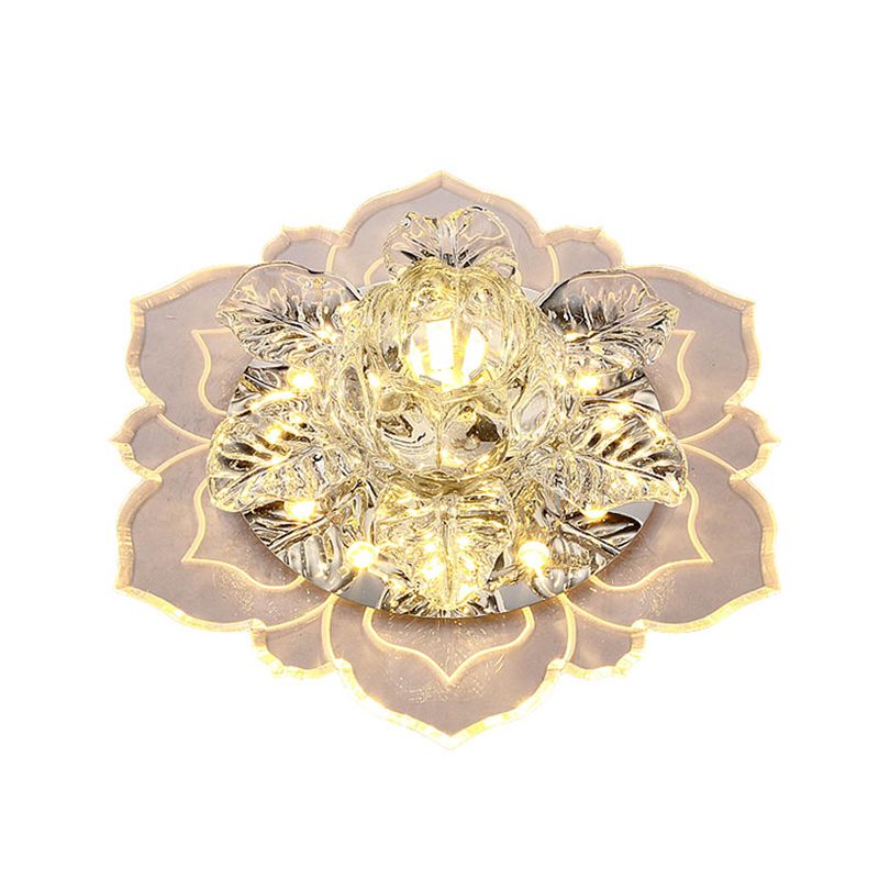 Floral Shade Flush Mount Lighting Minimalist Crystal Clear LED Flush Mount for Corridor