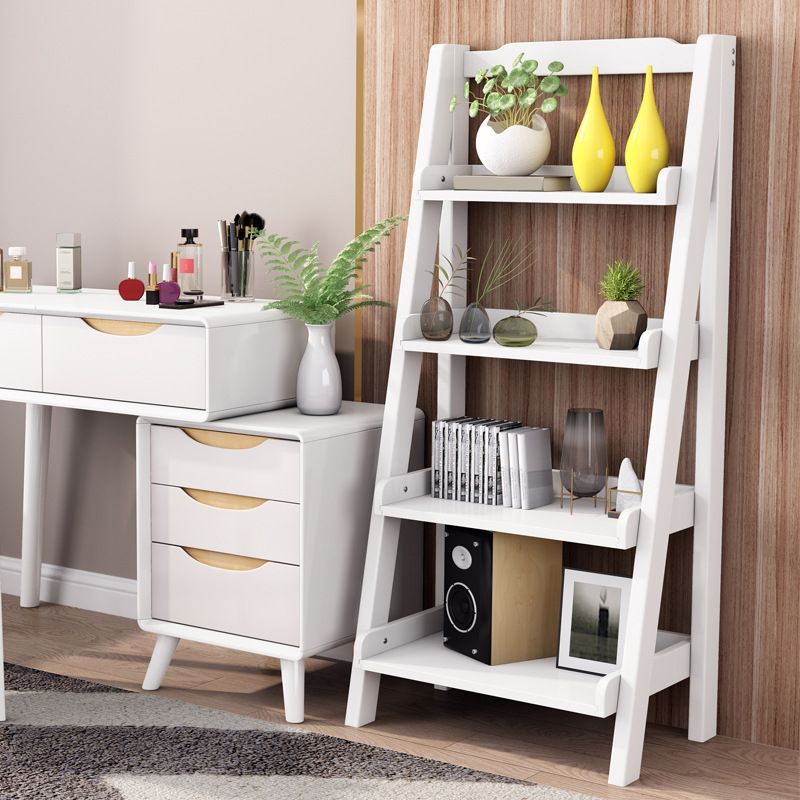 Contemporary Style Ladder Bookcase Wooden Vertical Book Shelf